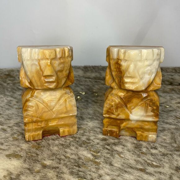 Marble Bookends Inca Mayan Style Onyx Hand Carved - Picture 1 of 5